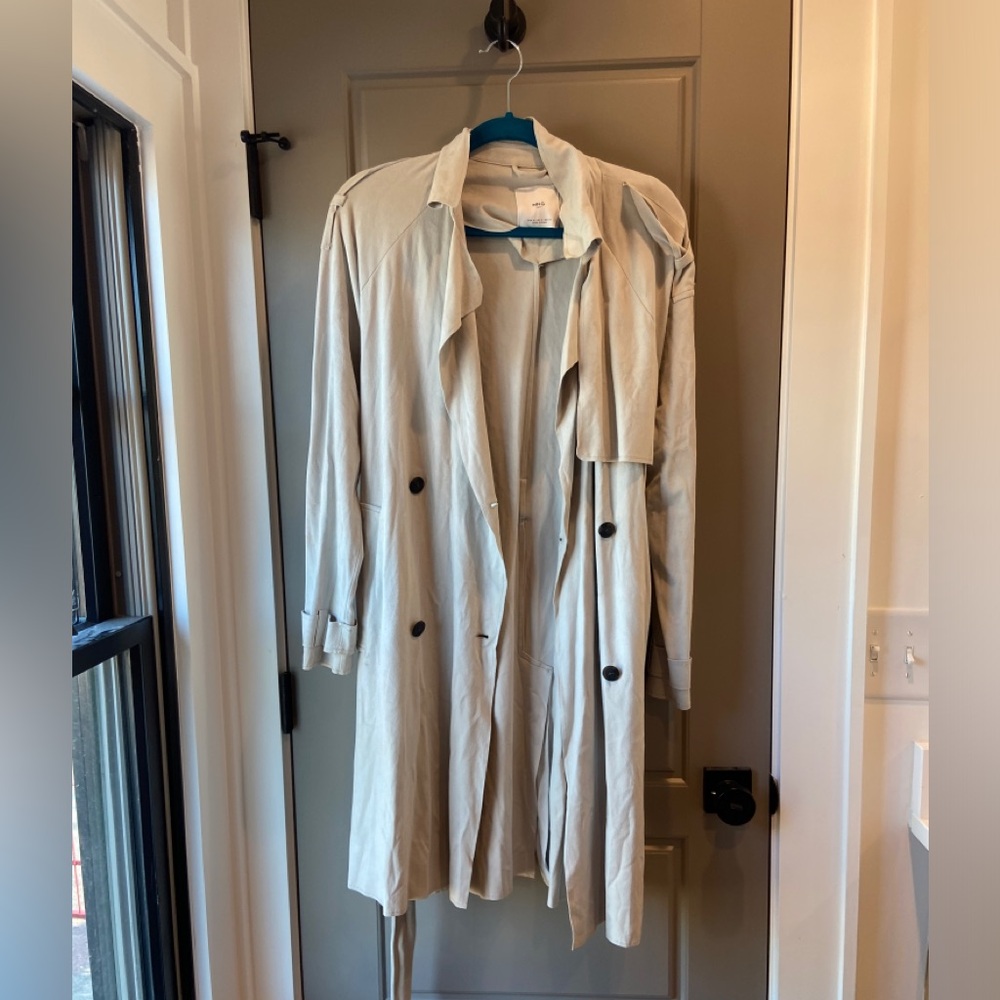 Beige Trench Coat with Black Buttons